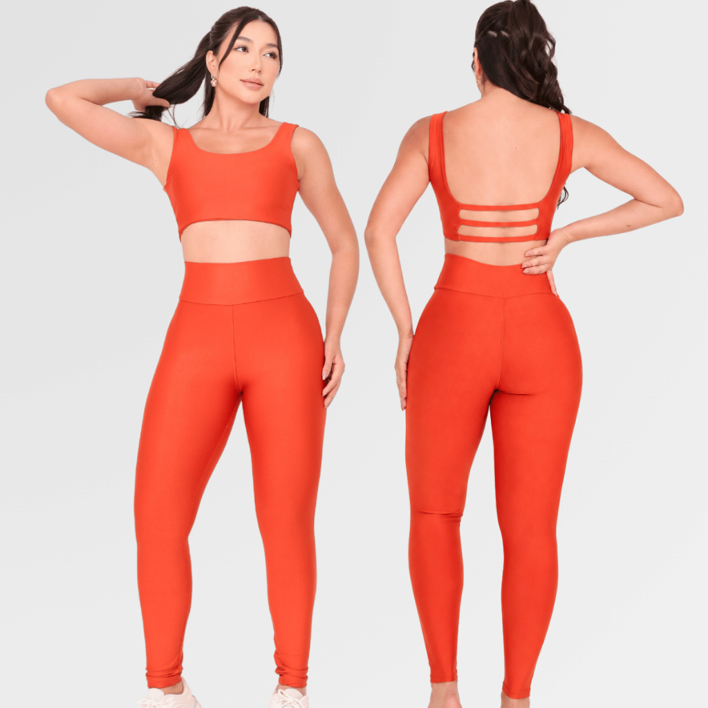 Conjunto Fitness Feminino Suplex Tubular Cropped e Legging Cintura Alta Academia