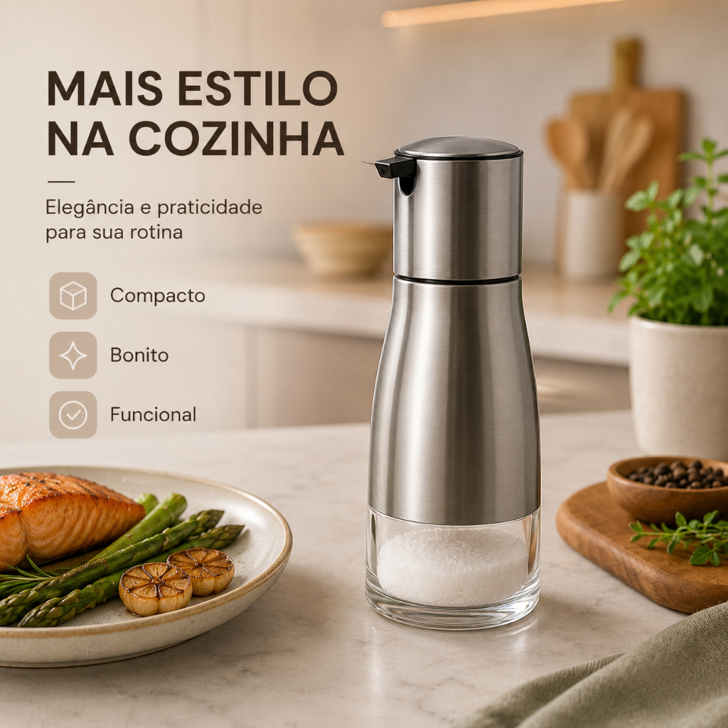 Porta Tempero Sal Pimenta Inox Vidro 320ml Dispenser Cozinha Mesa Dosador
