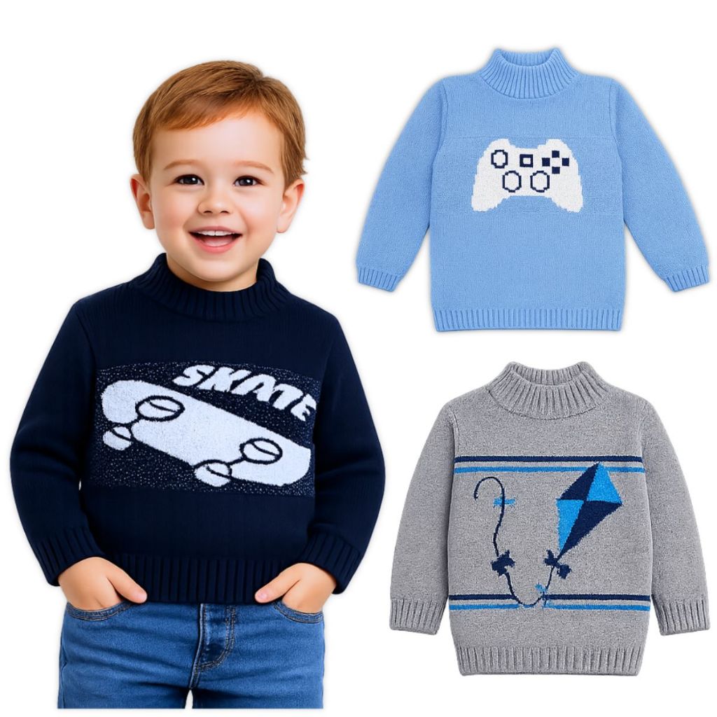 Kit 3 Blusas De Lã Infantil Menino Tricô Premium