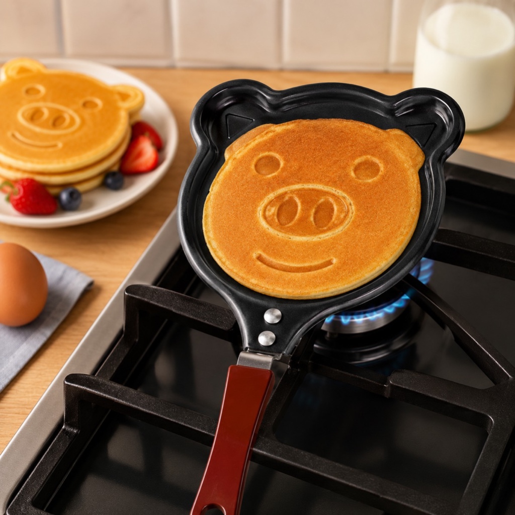 Frigideira Panquequeira Porquinho Antiaderente Panqueca Café Omelete Tapioca Crepe Divertida 26,5cm