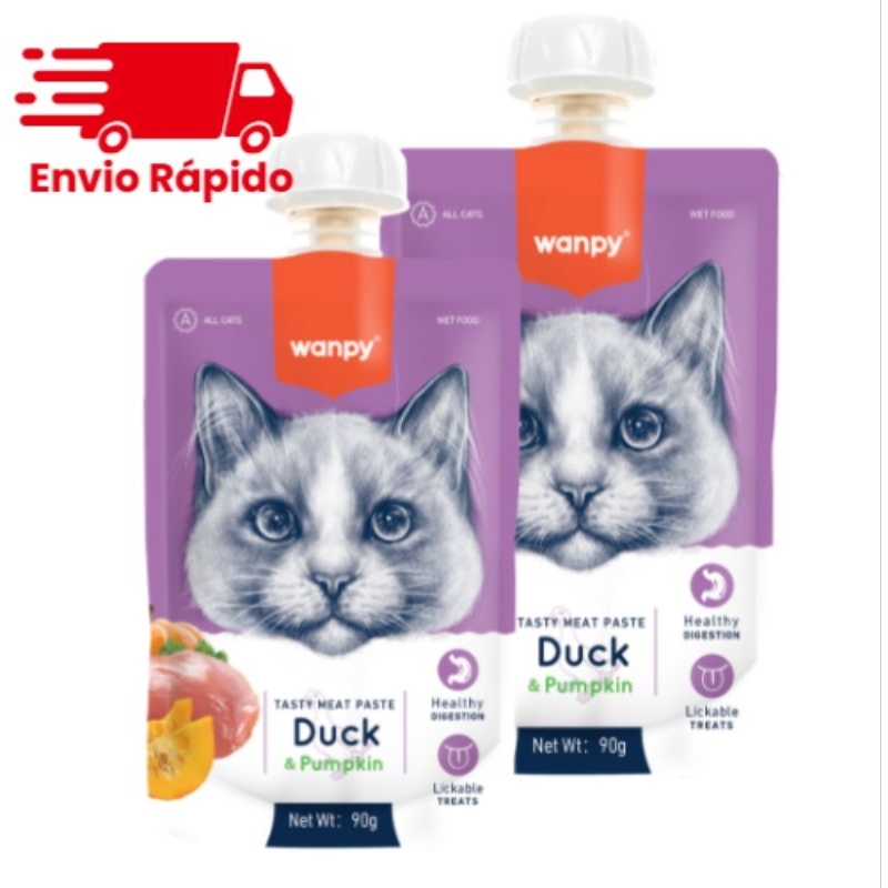 PETISCO PARA GATO WANPY DE TAMPINHA CREAMY SACHE 90G ATUM/FRANGO/PATO KIT COM 2UN