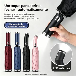 Guarda-Chuva Automático Premium 10 Varetas Antivento | Com Lanterna LED e Proteção UV UPF50+, Ideal para Sol e Chuva