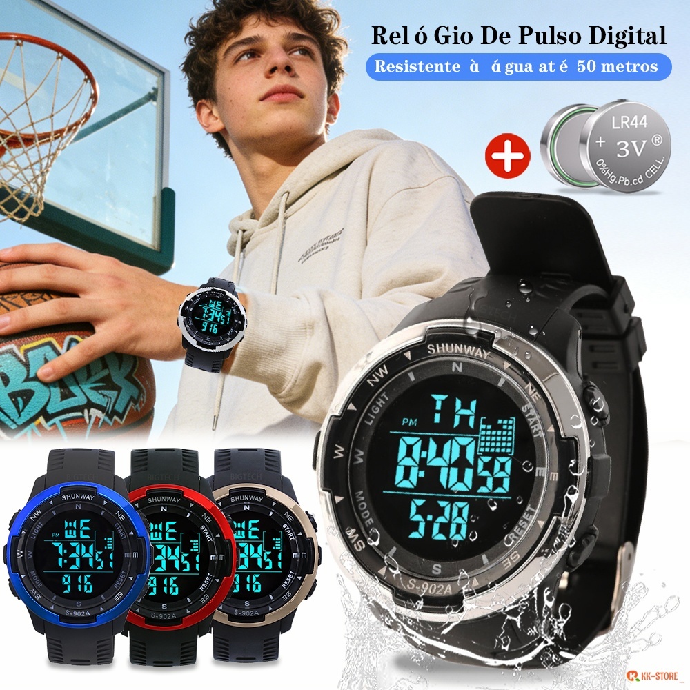 Relogios Masculinos Originais Prova D Agua De Silicone Digital Esportivo Cronômetro Militar Com Led