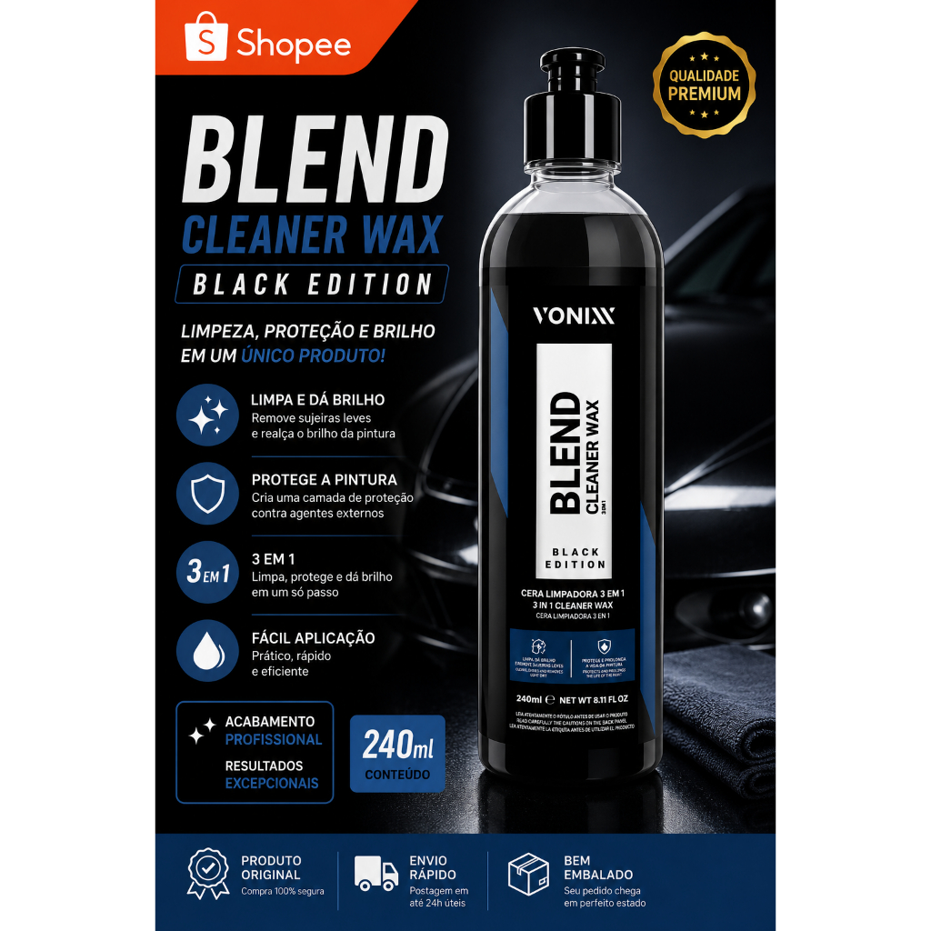 Blend Cleaner Black 240ml Cera Limpadora 3 Em 1 Vonixx