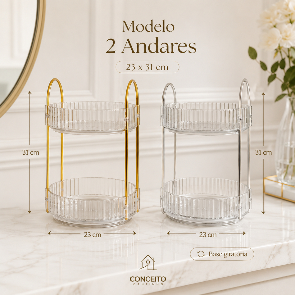 Organizador 360º de Acrílico Duplo Multiuso 2 e 3 Andares Giratório Porta Treco Maquiagem Skincare — imagem 2 de 2