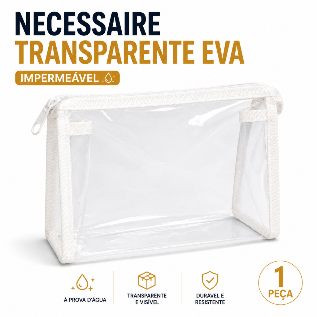 Necessaire Transparente Impermeável Grande Porta Maquiagem Organizador de Viagem Feminino