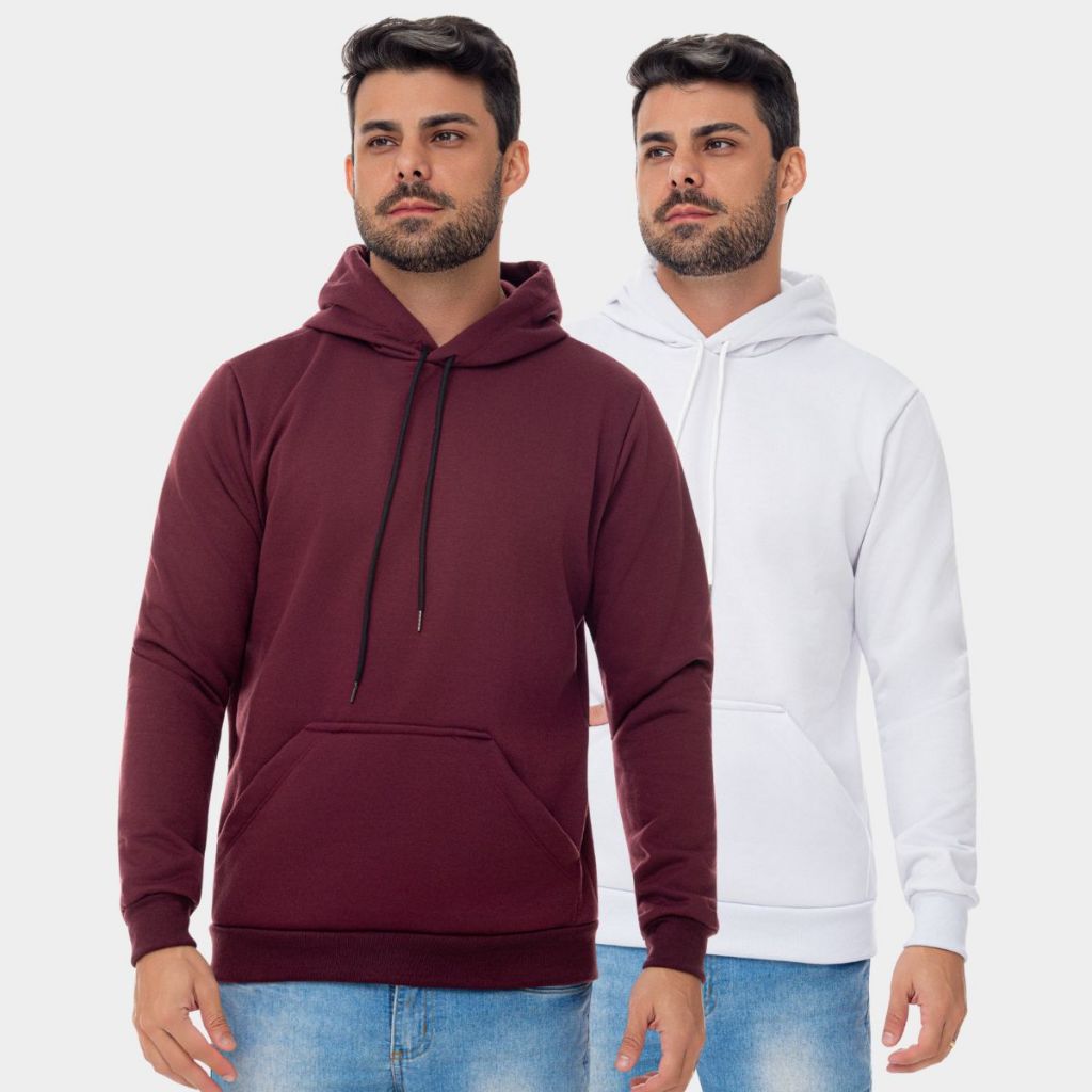 Combo 2 Blusa Moletom Moleton Unissex Capuz Casaco Macio Básico Agasalho Casaco Inverno