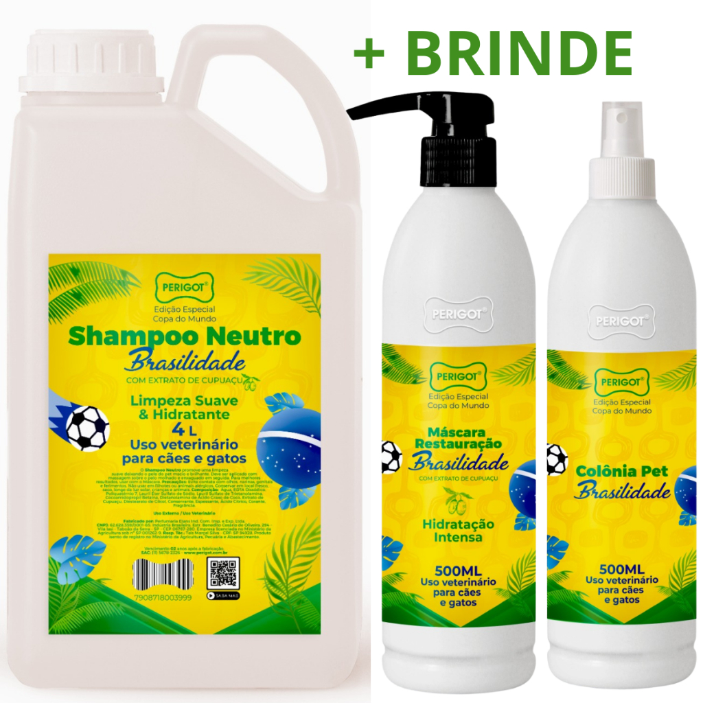 Kit Brasilidade Shampoo + Máscara + Perfume Perigot Pet Cães E Gatos