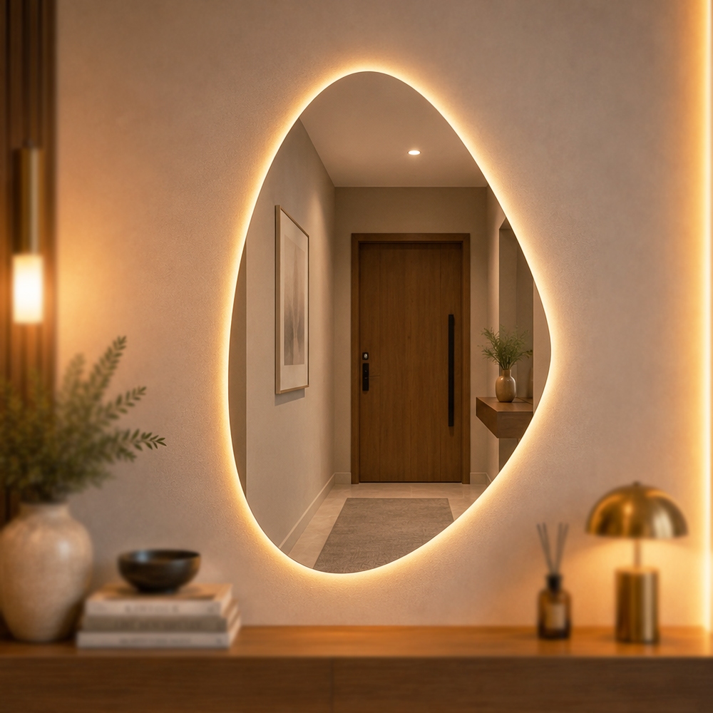 Espelho Orgânico Decorativo com LED S/ Fio Luz Fria E Quente