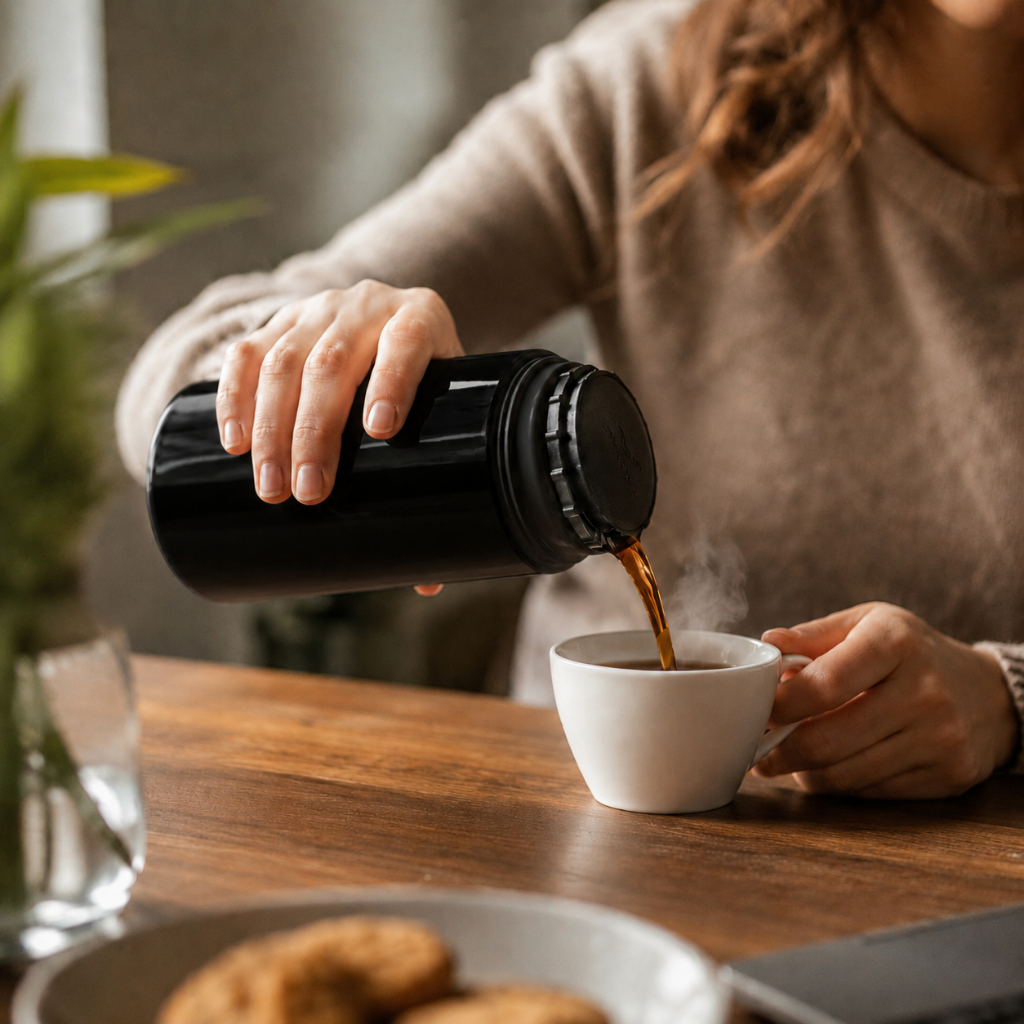 Garrafa Térmica de Água Mini 250ml Firenze Preta Branca Bege Tampa Rosqueável Café Chá Invicta · foto 2