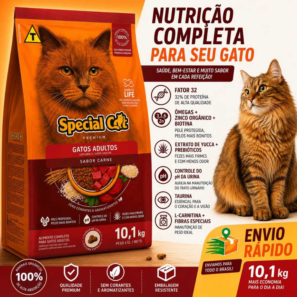 Ração Special Cat Premium Gatos Adultos sabor Carne 10.1Kg