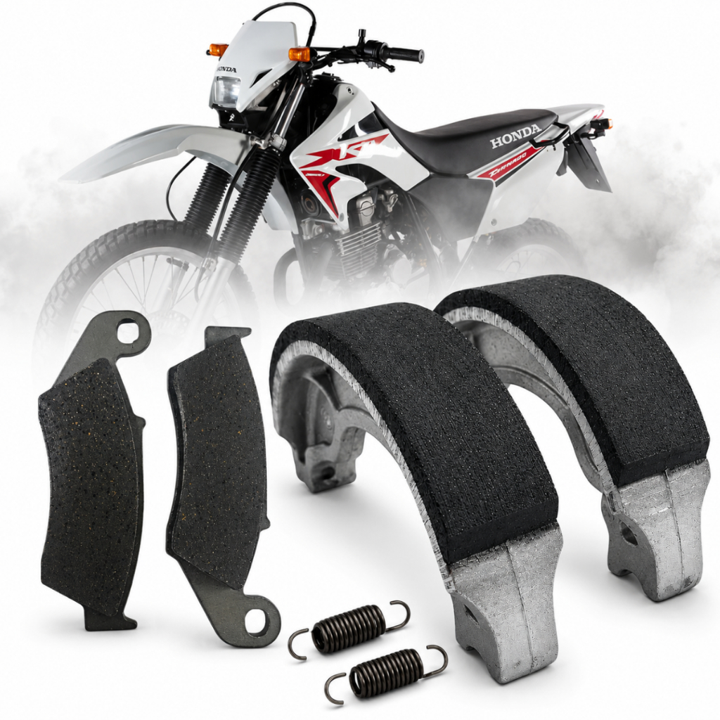 Kit Pastilha de Freio Dianteira + Patim Lona Freio XR200 XR250 Tornado Até 2008 + Mola