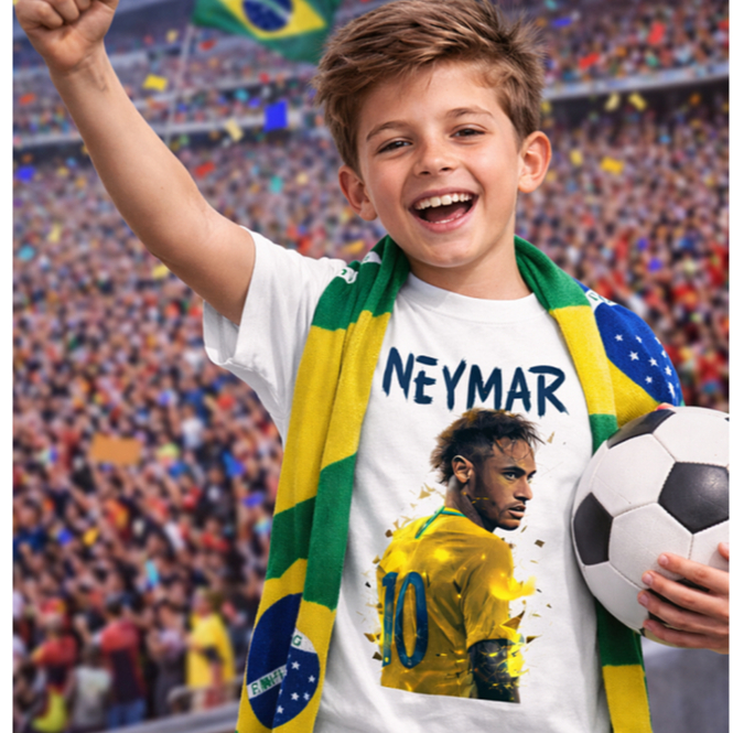 Camisa Camiseta Brasil Infantil Menino Futebol Neymar Algodão do 02 ao 14.