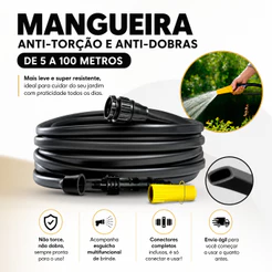 Mangueira de Jardim Anti-Torção e Anti-Dobras de 5 a 100 Metros PRETA
