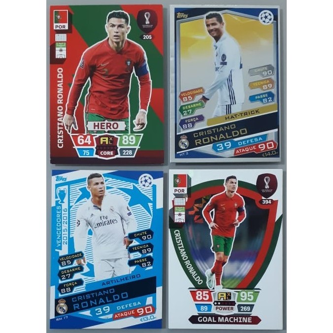 Lote de 4 Cards Diferentes Cristiano Ronaldo - Originais - Panini e Topps - Copa - Real Madrid - Futebol - Copa do Mundo