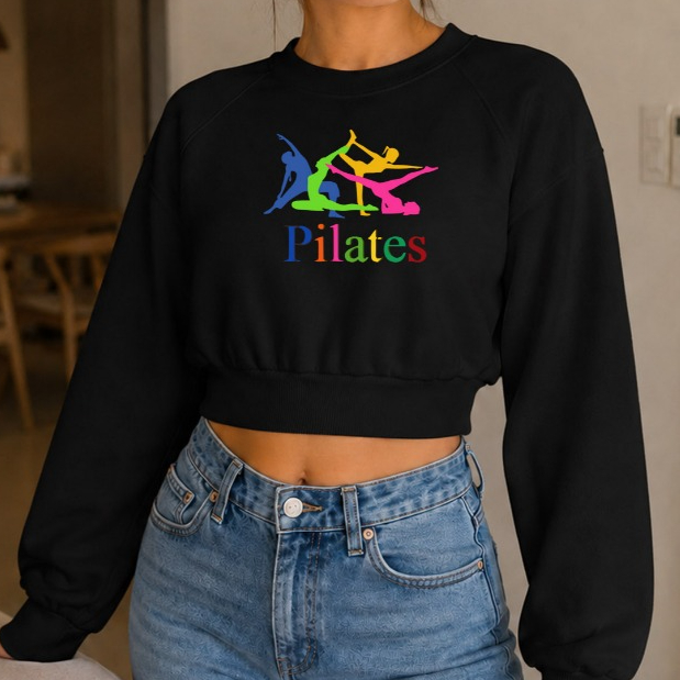 Moletom Cropped Feminino Pilates Estampado Colorido Blusa de Frio Casual Confortável Presente