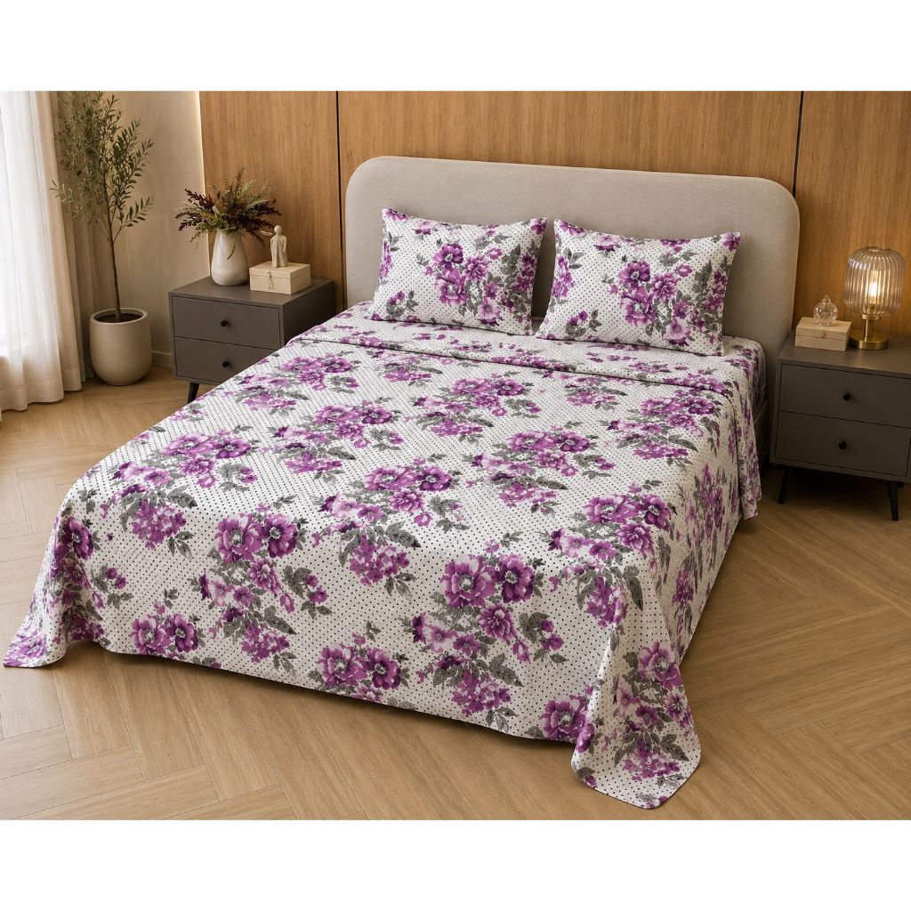 Jogo de Lençol Cama Queen Estampado 3pç S/Elástico Micropercal 500 Fios Toque Macio de Algodão