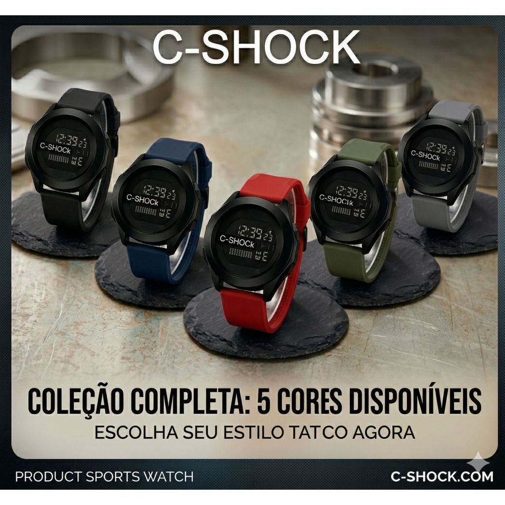 Relógio Masculino Digital C-Shock Tático Dia Dia Pulseira Silicone Varias Cores Relógio Digital Led