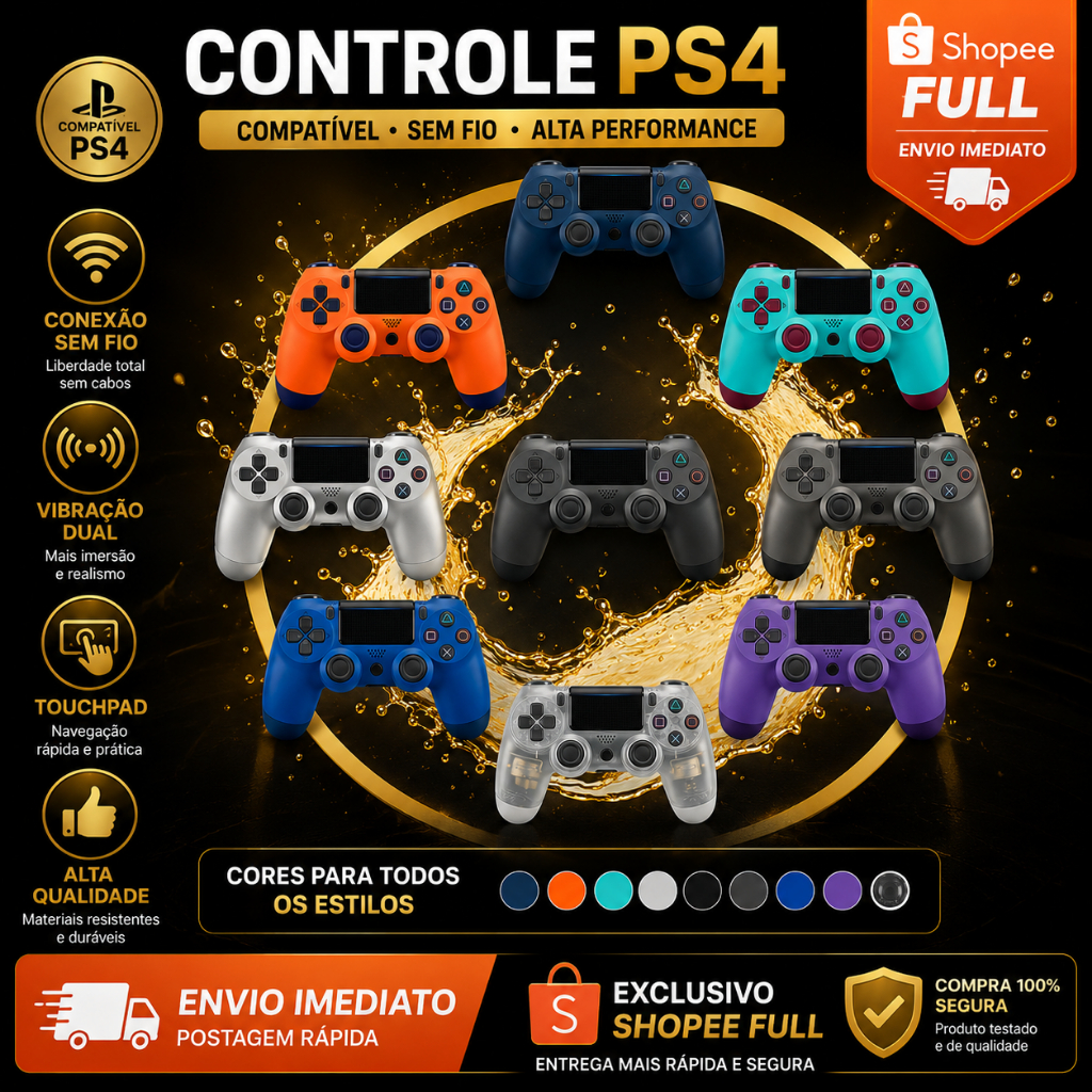Controle Sem Fio Compatível com Ps4 Bluetooth Primeira Linha Premium Para Video Game