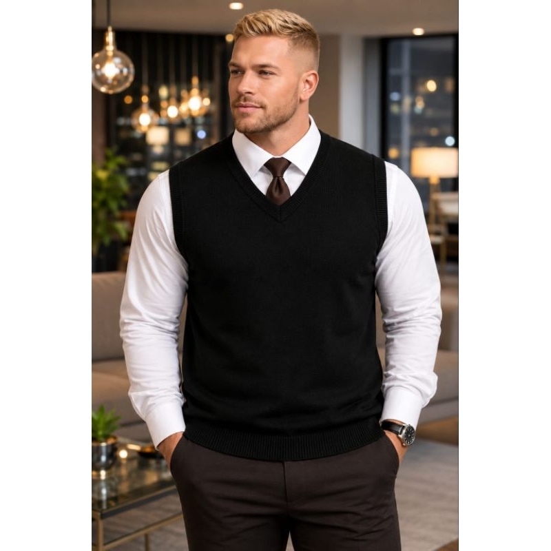 Colete Masculino Pullover - Tricot Premium - Atemporal - Decote V - sem manga - Colete Clássico Pullover