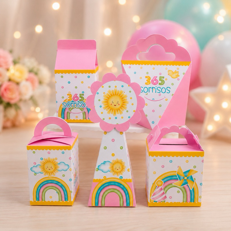 Kit Festa 365 sorrisos menina |Pronta Entrega | Lembrancinhas caixinhas decoração Aniversário | ENVIO RÁPIDO