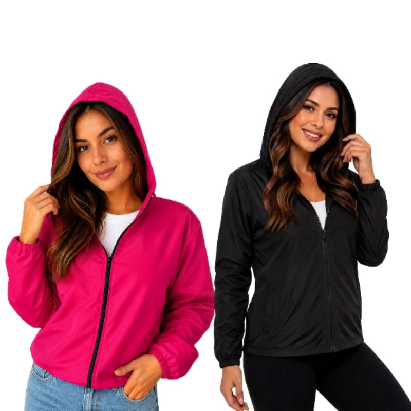 kit 2 Jaqueta Corta Vento Feminina Tactel, Blusa Feminina Estilosa, Leve, Confortável e Versátil P ao G3 Plus Size