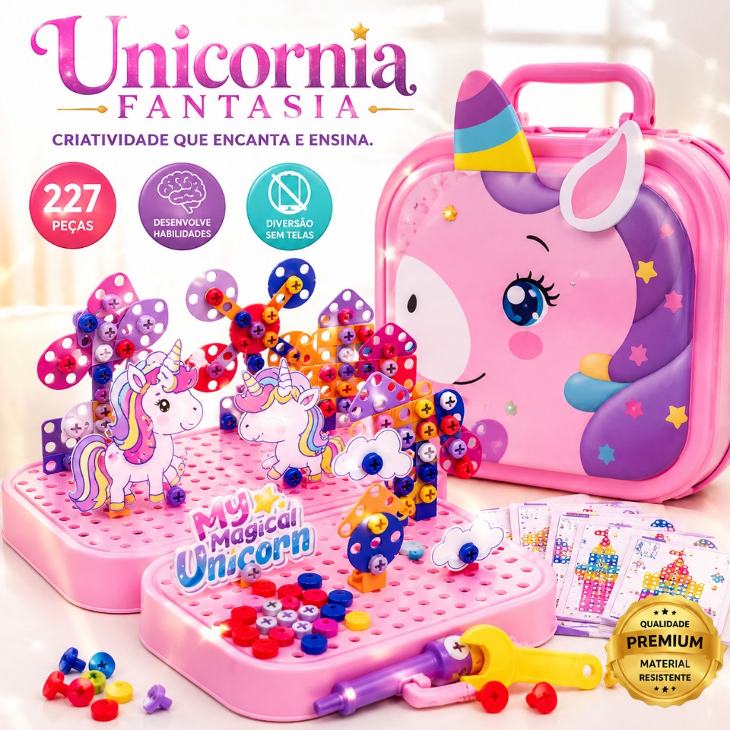 Kit Maleta Educativa Infantil Unicórnio Portátil Brinquedo Divertido Crianças Presente Barato Oferta