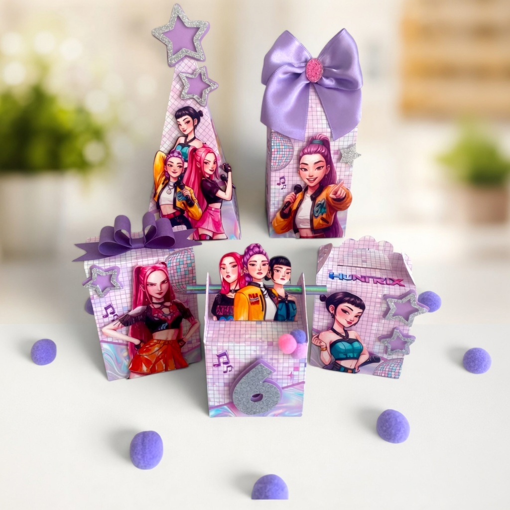 Kit Caixinhas Semi Luxo Guerreiras do K-POP Lembrancinha Festa Aniversário Personalizados