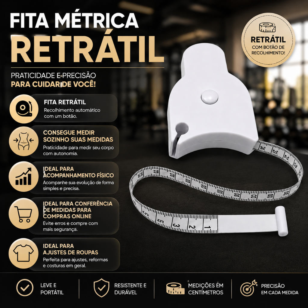 Fita Métrica Automática de Precisão Medidor de Cintura Quadril Braço Perna para Academia Fitness