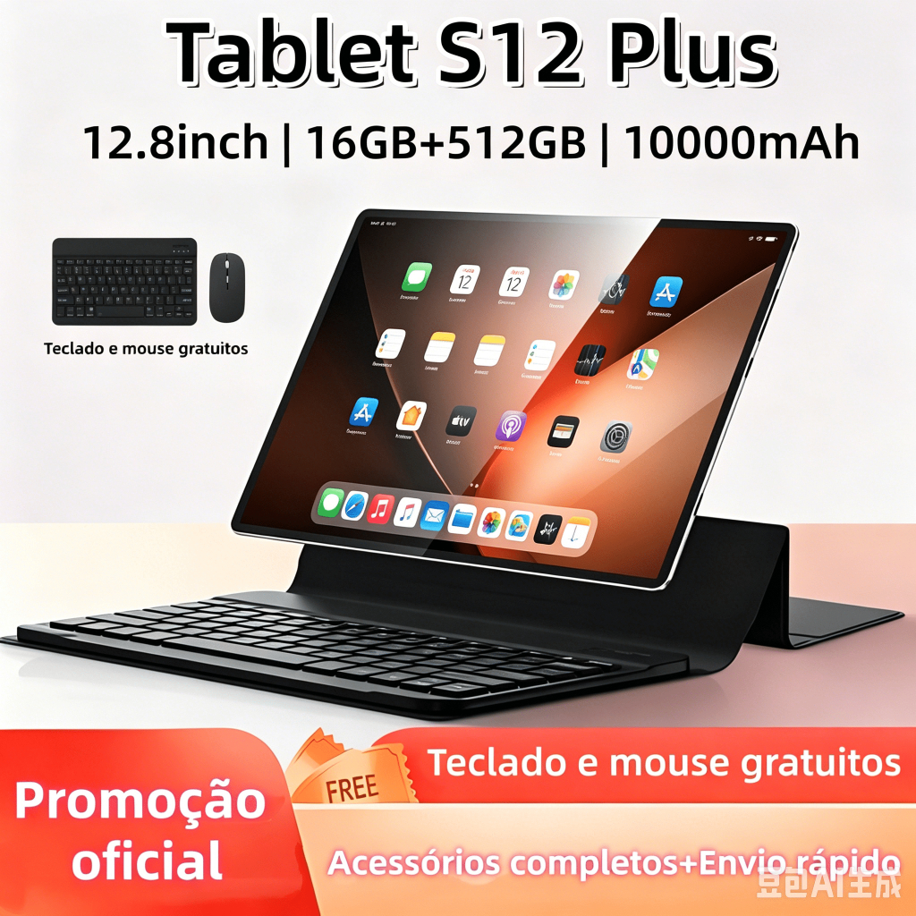 【Teclado e mouse grátis】 Tablet S12 Plus 12,8 polegadas, 16 GB + 1024 GB, bateria de 10.000 mAh, tablet Android com envi