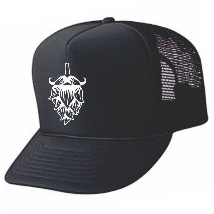 Boné Trucker Aba Curva "LUPULO" Preto Masculino Unissex Tela Respirável Telinha Casual Personalizado