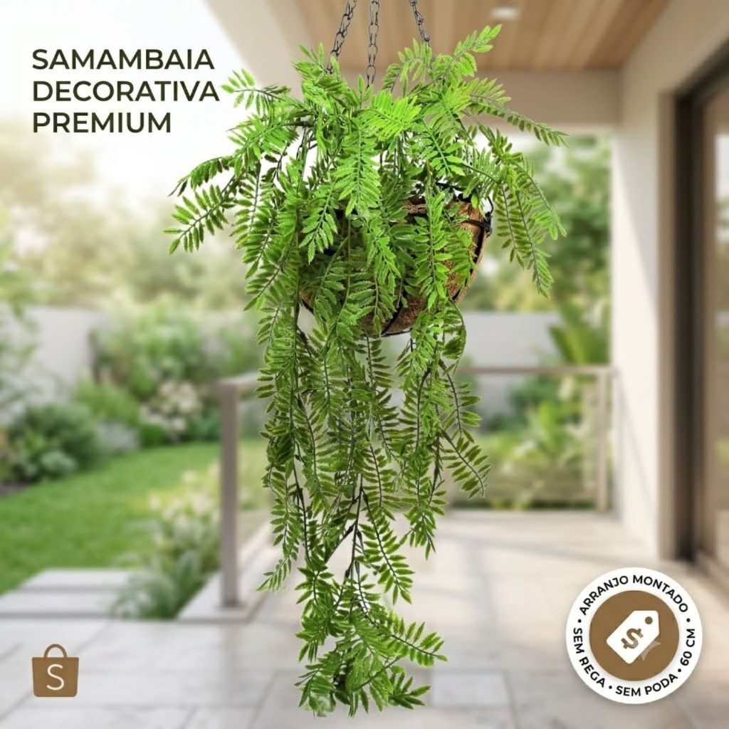 Vaso De Pendurar Com Planta Samambaia Artificial Permanente