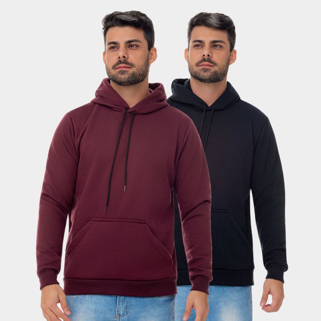 Combo 2 Moleton Moletom Moletom Canguru Liso Algodão Unissex Cordão Frio Agasalho Inverno Casaco