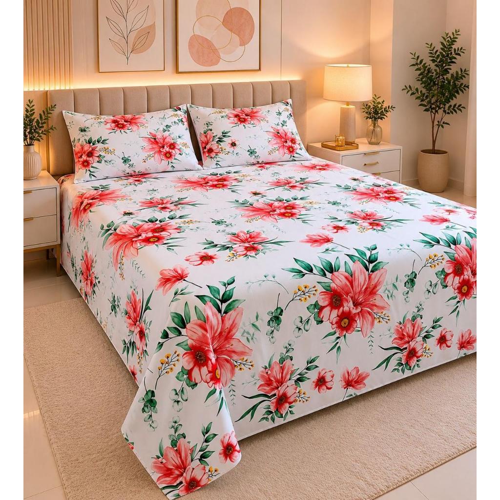 Jogo de Lençol Cama Queen Estampado 3 Pçs. S/ Elástico, Micropercal 500 Fios Toque Macio de Algodão