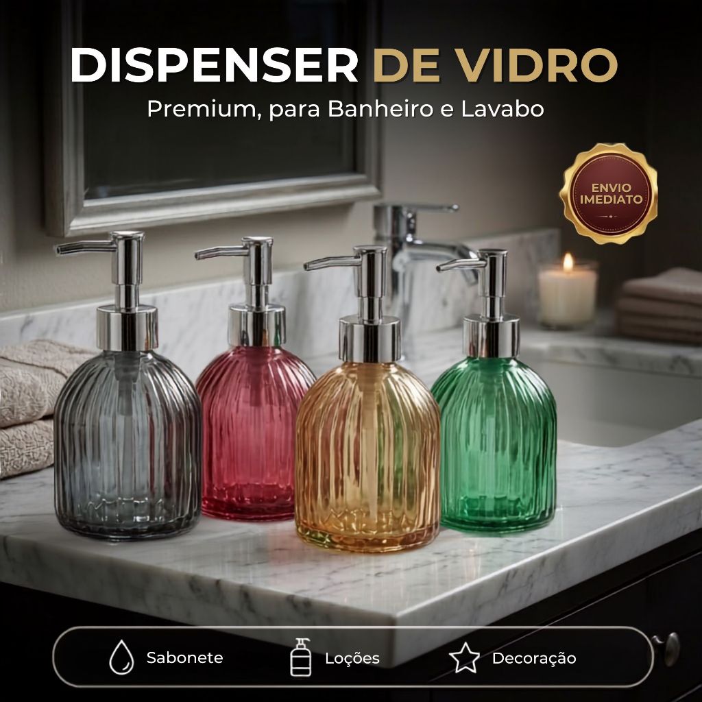 Frasco Porta Sabonete Liquido 200ml Dispenser Canelado Redondo Vidro Válvula de Plástico - Banheiro