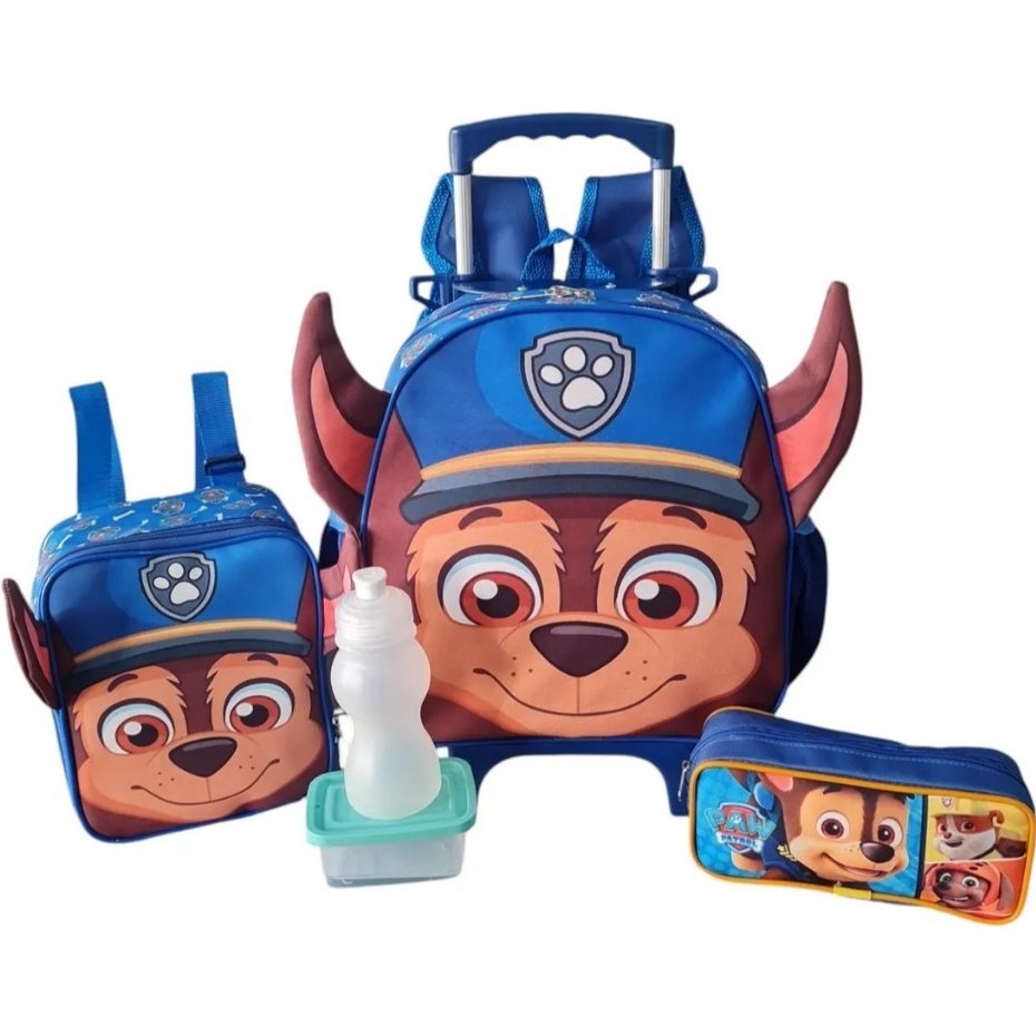 Kit Mochila Maternal Escolinha Meninos Rodinhas Patrulha Canina Chase Orelhinha Tamanho P 3080