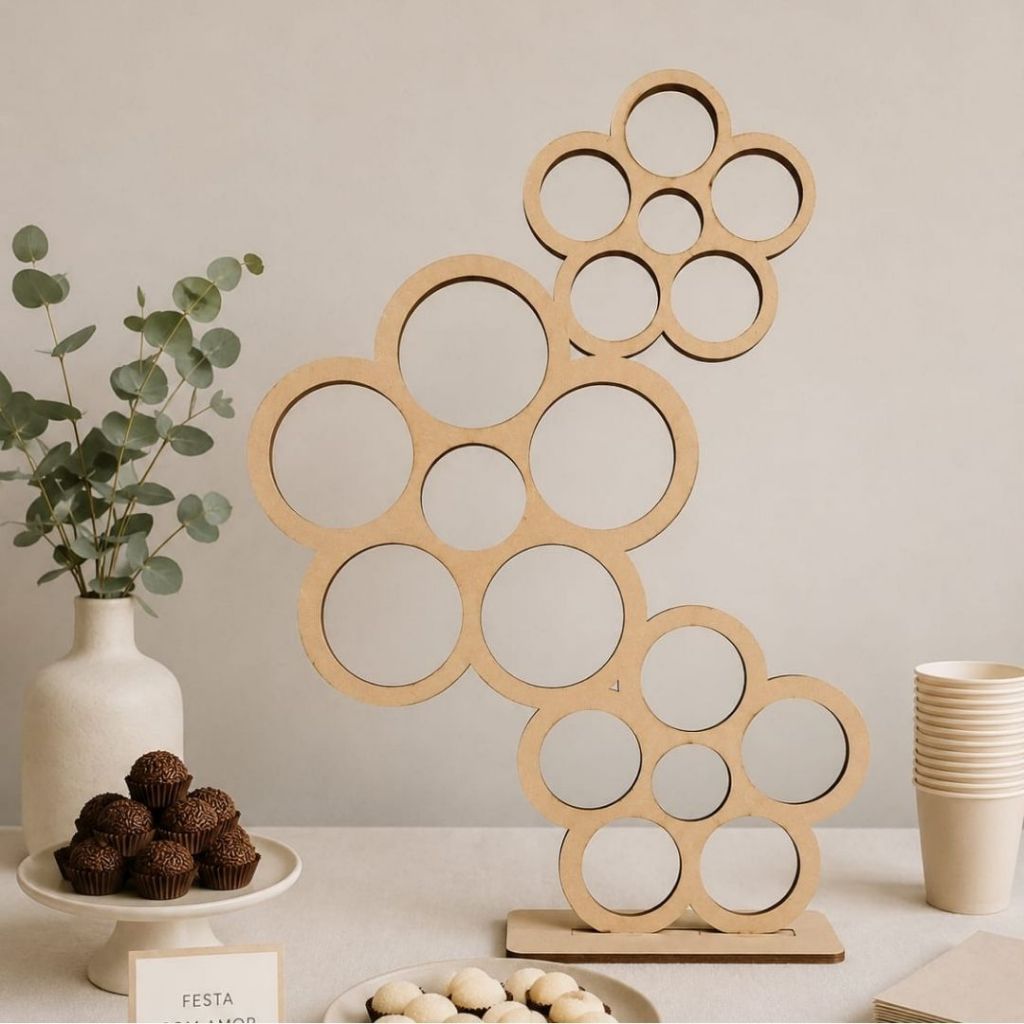 Painel de mesa Flores festa na mesa MDF Cru – 50cm, decoração pegue monte