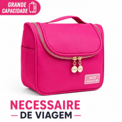 Necessaire de Viagem Grande Capacidade Bolsa Organizadora para Cosméticos com Gancho Compartimentos Internos e Zíper