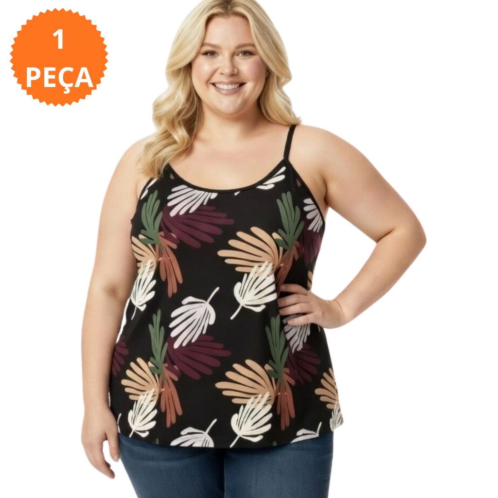 1 Blusa Feminina Regata com Alça em Liganete Plus Size Art da Sedução | Estampas Variadas | G1 G2