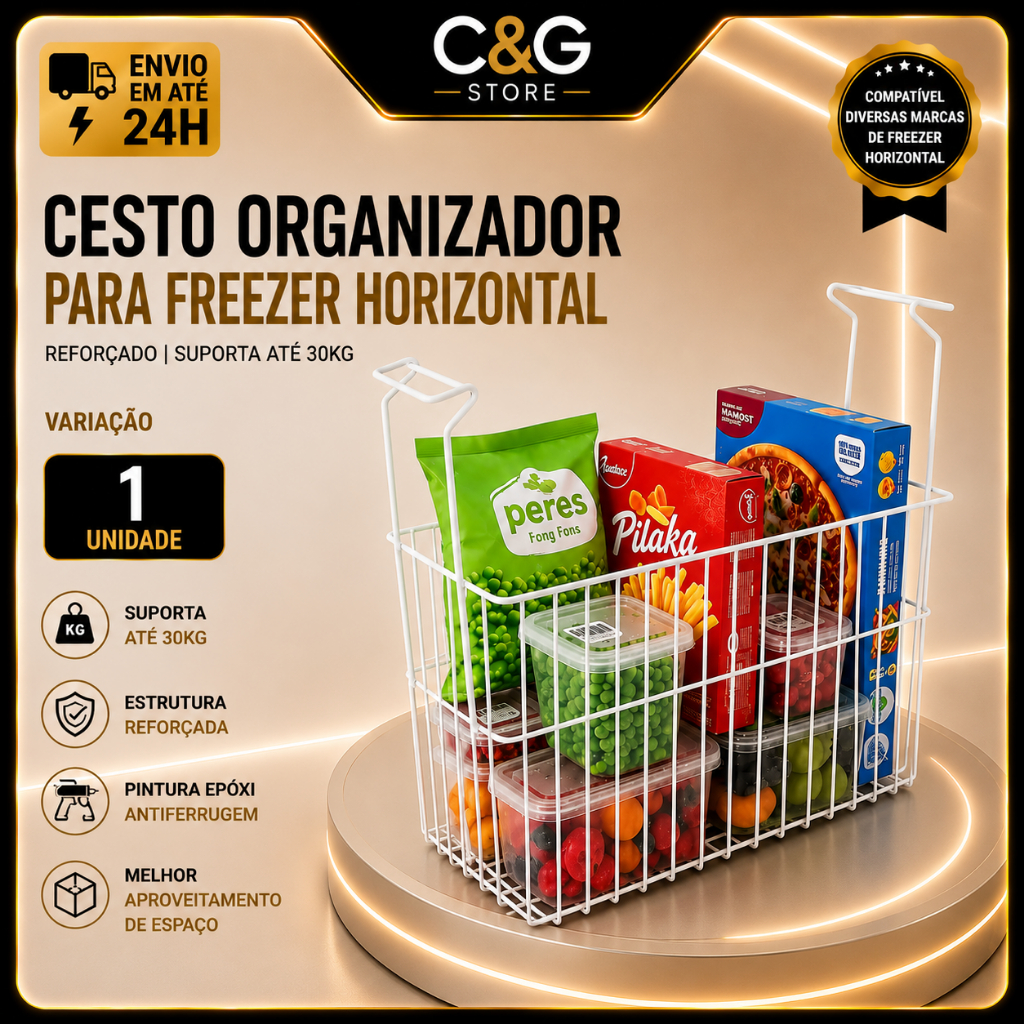 1 Unidade Cesto Organizador Refrigeração Geladeira Frezzer Polpas Picolés Sorvetes Metalfrio Electrolux Gelopar Fricon