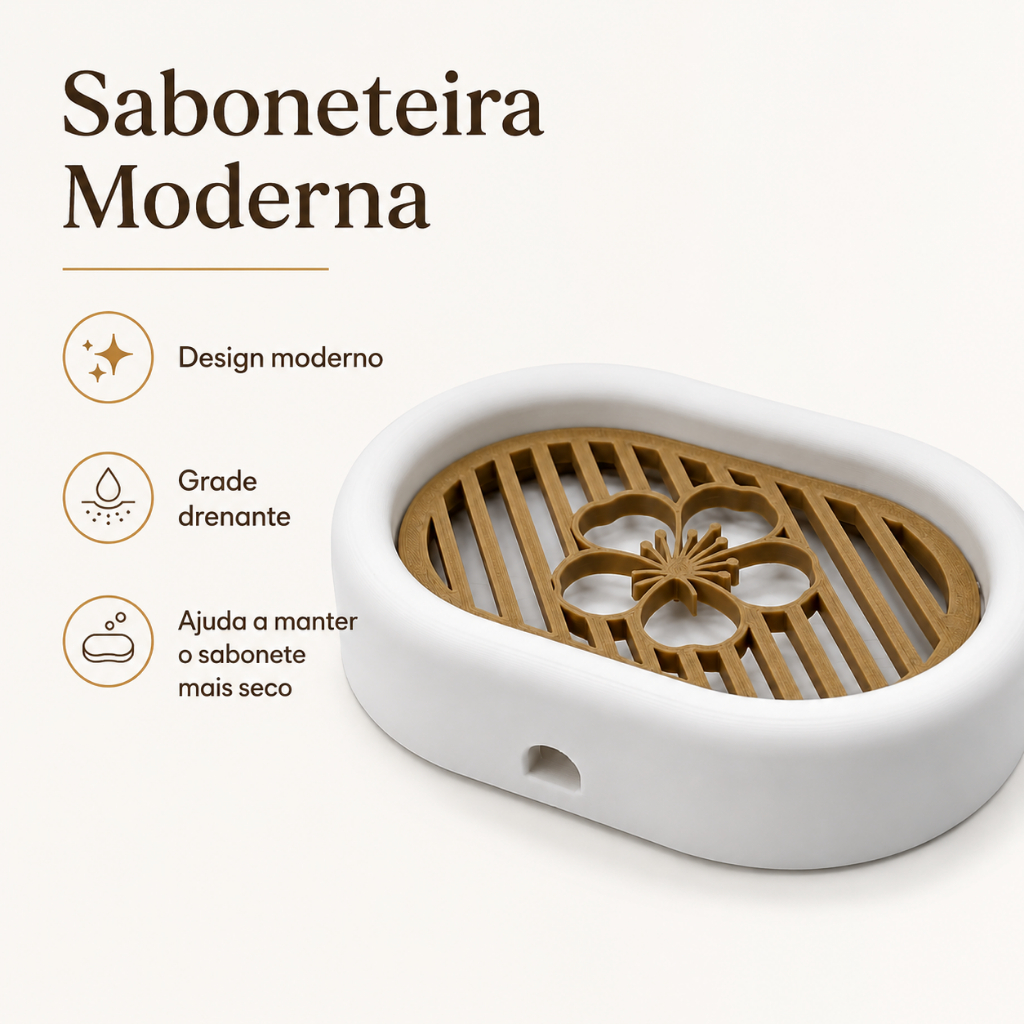 Saboneteira Para Banheiro Lavabo Moderna Drenagem Impressa em 3D — imagem 2 de 2