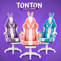 Cadeira Gamer com Massageador de Lombar e Orelhinha De Coelho Reclinável Ergonômica Giratória 150Kg
