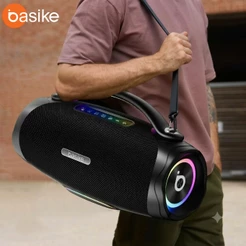 Caixa de Som Bluetooth BASIKE 10000mAh com Som Estéreo RGB de 100W/200W e Iluminação Incrível para Festas em Família