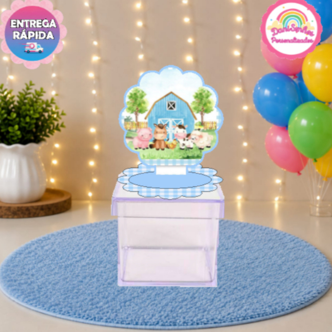 Kit Aplique Painel 3D, Tag Personalizado no tema Fazendinha Azul Festa/Lembrancinha/Mimo/Aniversário