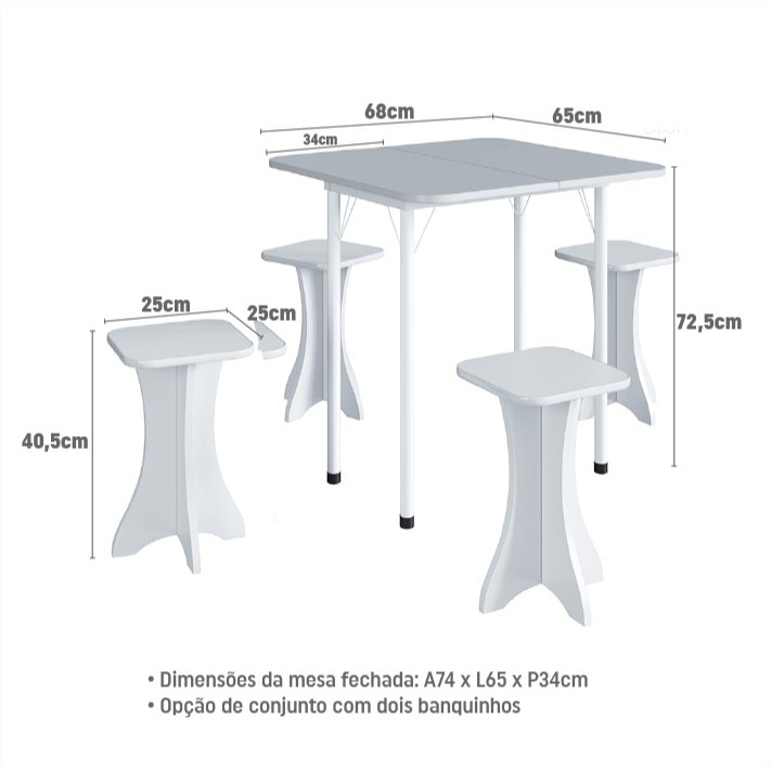 Conjunto Mesa Dobrável Com 2 Bancos EM MDP ROCHA RARA Cozinha Jantar Sala # PROMOCAO # — imagem 2 de 2