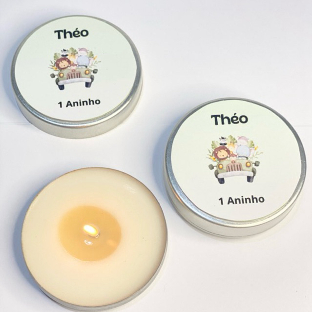 Vela Aromática na Latinha Personalizada para Lembrancinha maternidade batizado chá revelação