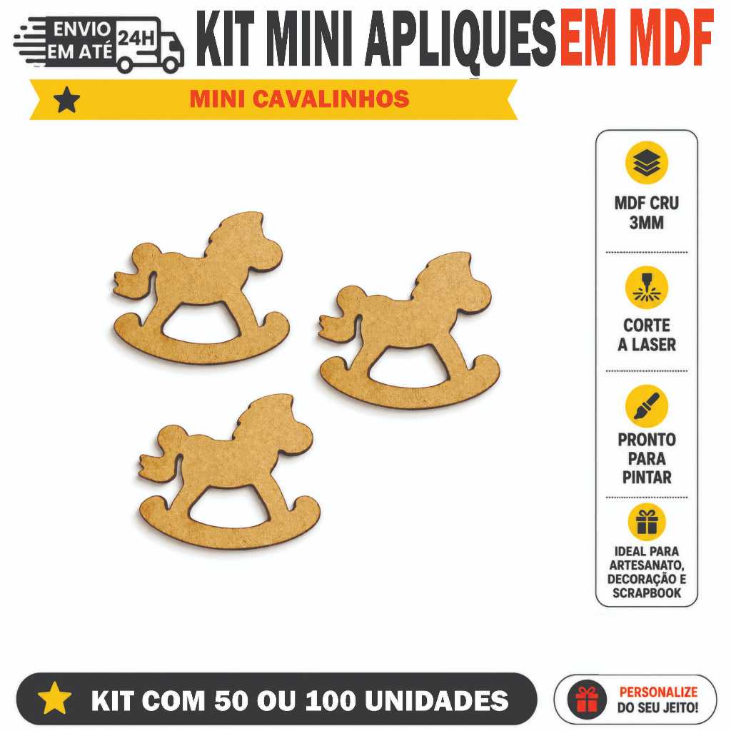 kit Mini Cavalinho de balanço MDF Cru 3mm Para Pintar e Decorar - Kit Lembrancinha Artesanato chá de bebê maternidade