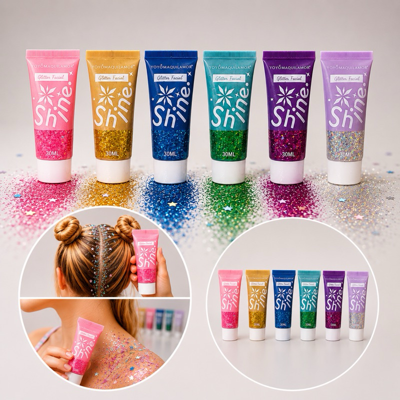 Glitter Gel Yoyo Maquiamor para Corpo, Rosto e Cabelo | Maquiagem Brilho Carnaval, Festa, Teatro e Pintura Facial