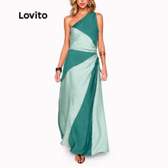 Lovito Vestido Longo Feminino Bicolor Assimétrico DRB18321862