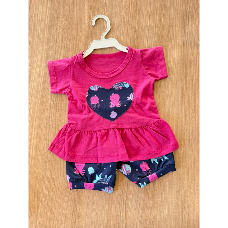 Conjunto Menina Bebê Blusa + short de malha Estampado